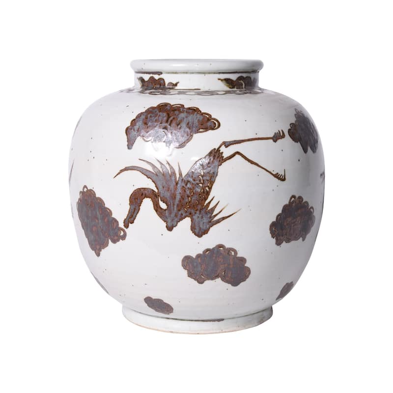 Rusty Brown Open Top Jar Bird Motif