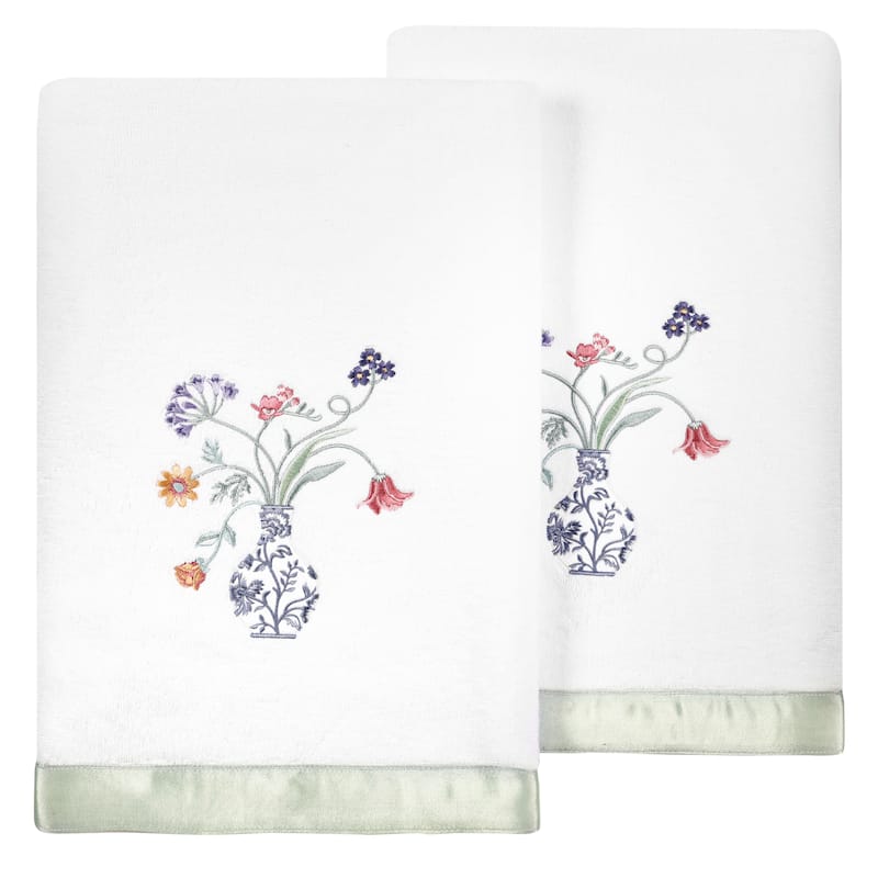 Authentic Hotel and Spa 100% Turkish Cotton Stella 2PC Embellished Towel Set - White