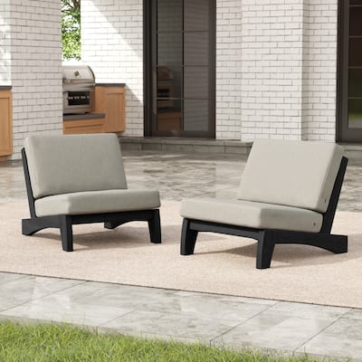 Beach-Style Outdoor Acacia Club Chair Set Loveseate with Plush All-Weather Cushions