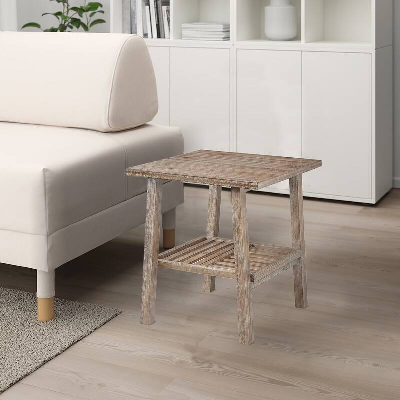22.25 in. Rustic Brown Rectangle Wood End Table with Slatted Design