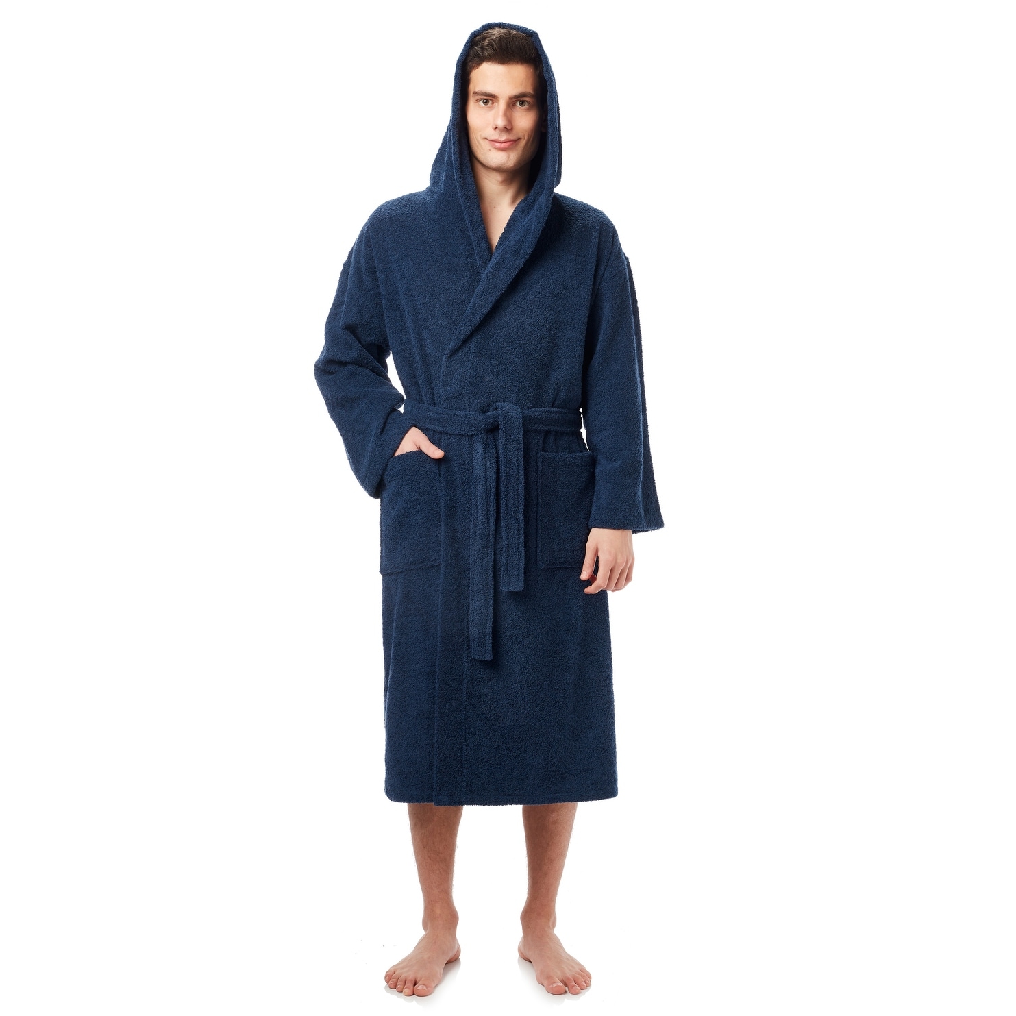 ADR Men's Classic Winter Robe, Full Length Hooded Bathrobe, Plush Fleece  Navy Blue Black Contrast 8X Large | Winter robes, Full length, Men's robe
