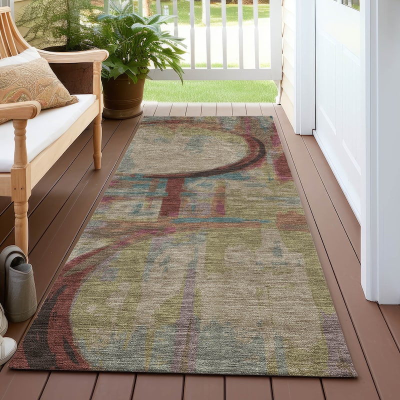 Machine Washable Indoor/ Outdoor Chantille Contemporary Abstract Rug - Taupe - 2'3" x 7'6"