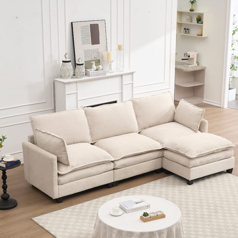 102" Velvet U-Shaped Sectional Sofa with Ottoman & Lumbar Pillows