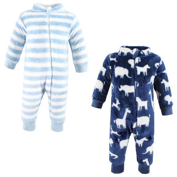 slide 1 of 1, Hudson Baby Infant Boy Plush Jumpsuits, Safari Silhouette 0-3 Months - Safari Silhouette