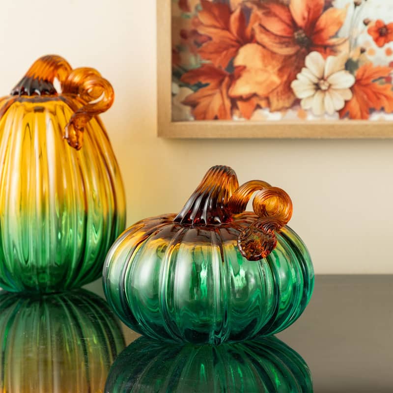 Glitzhome Fall Harvest Handblown Glass Pumpkins Set Thanksgiving Table Centerpieces