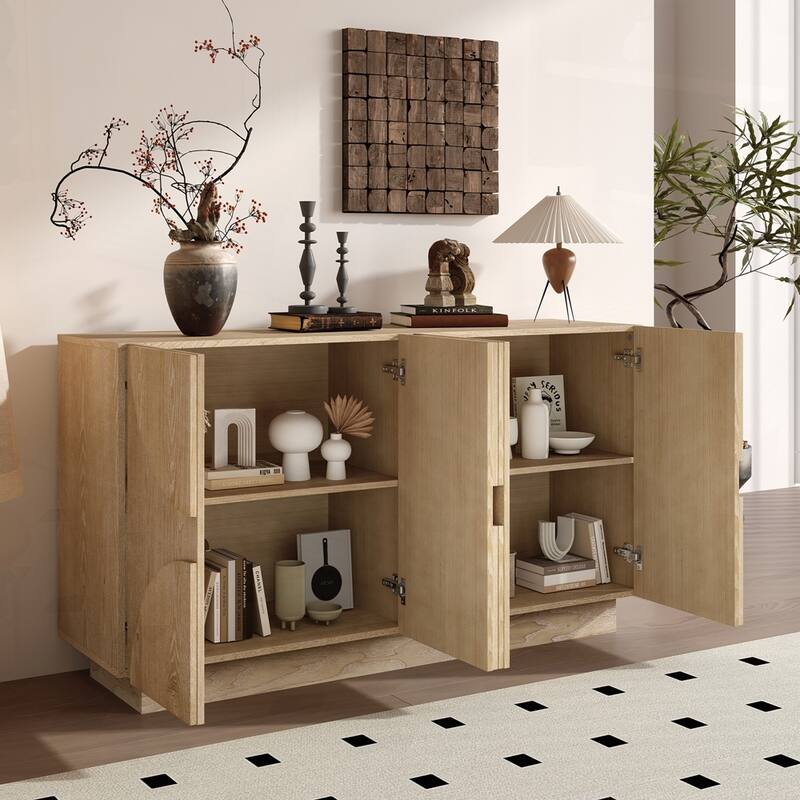 Wood Sideboard Cabinet with Semi-Circular Handles and Adjustable Shelves