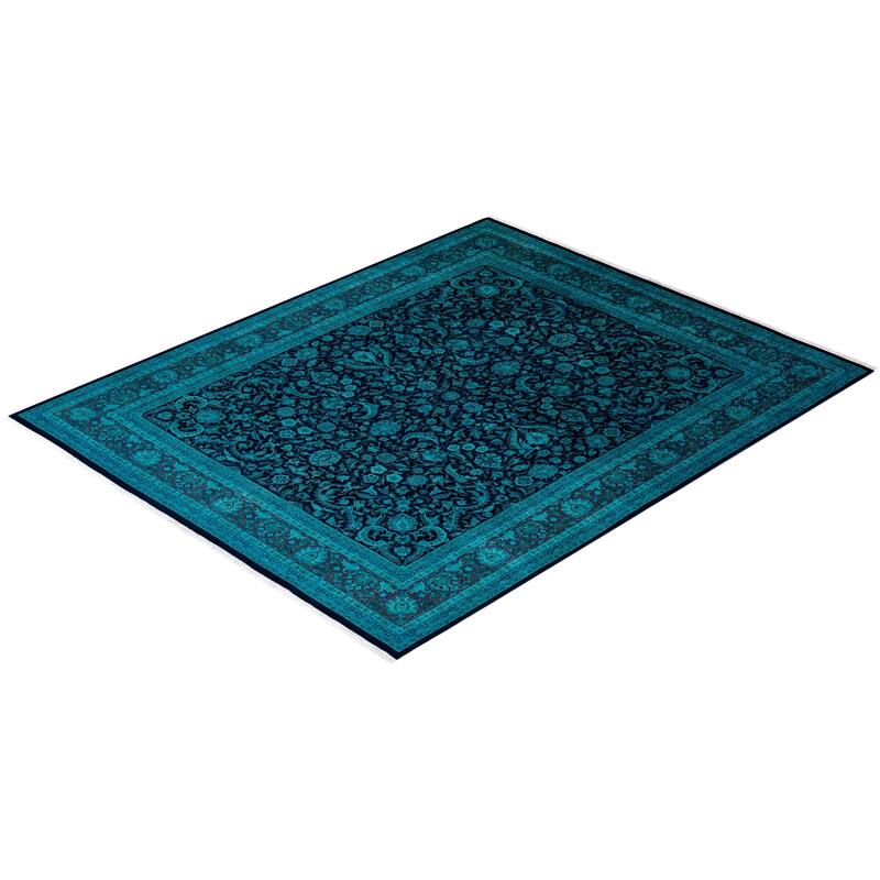 Overton Hand Knotted Wool Vintage Inspired Modern Contemporary Overdyed Navy Area Rug - 8' 1" x 10' 2"