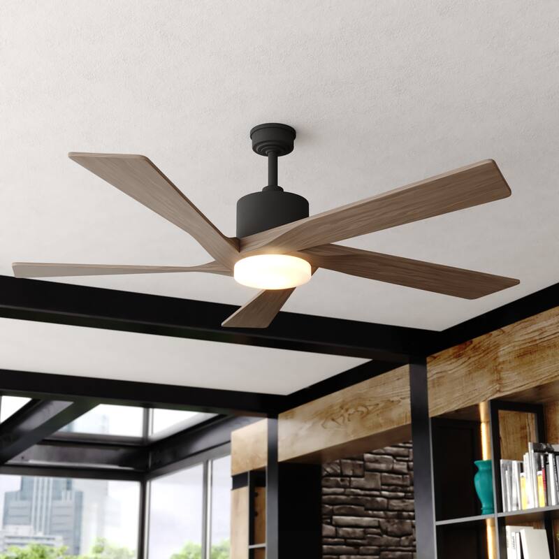 Wedgewood Black Indoor-Outdoor 60-in. DC Ceiling Fan LED Included Light Kit and Remote - 60-in W x 16.75-in H x 60-in D - Black - 60-in W x 16.75-in H x 60-in D