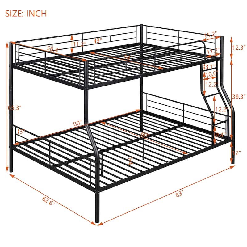 Metal Full XL Over Queen Bunk Beds for Adults, HeavyDuty Metal Bunk