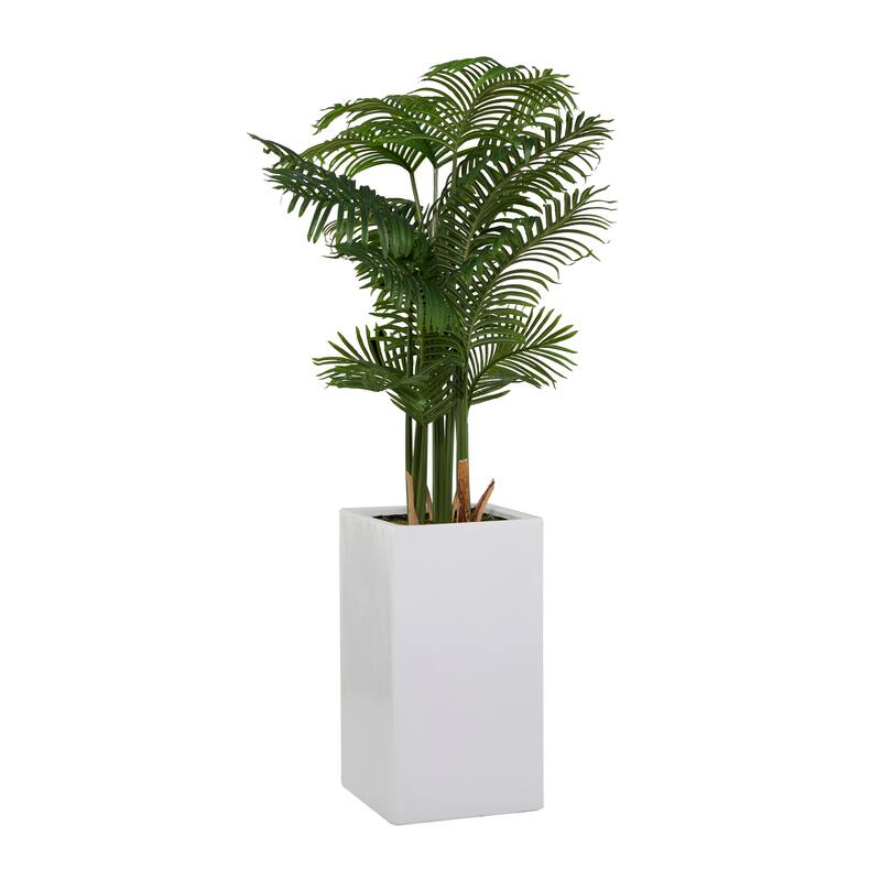 Faux Foliage Fern Artificial Tree with Realistic Leaves and White Fiberglass Pot - Green - Roche River Decor