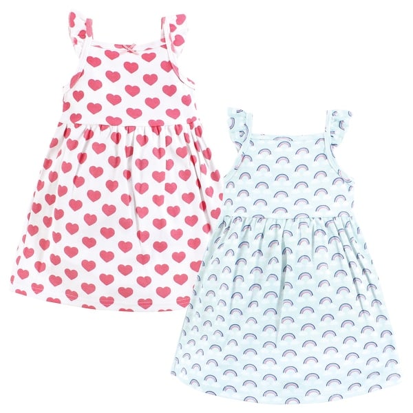 slide 1 of 1, Hudson Baby Girls Cotton Dresses, Cloudy Rainbow 0-3 Months - Cloudy Rainbow