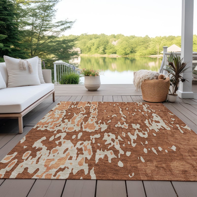Machine Washable Indoor/ Outdoor Abstract Contemporary Chantille Rug