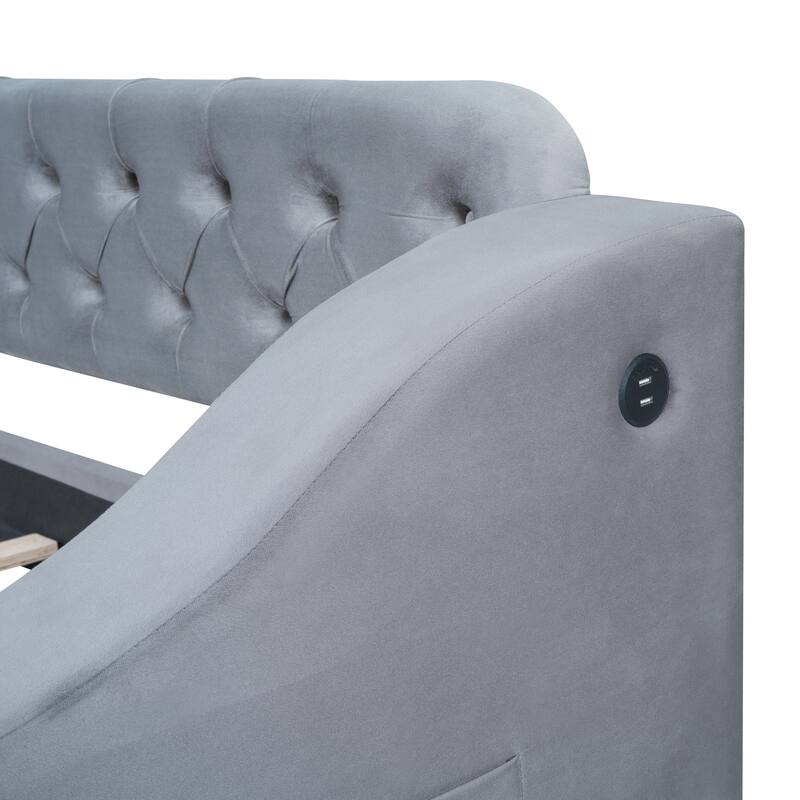 Twin Velvet Daybed with 2 Drawers & Storage Armrests