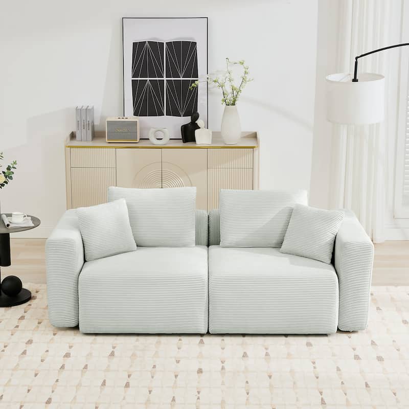Corduroy Sectional Modular Sofa with Square Arms & Ottoman Extension for Flexible Arrangements