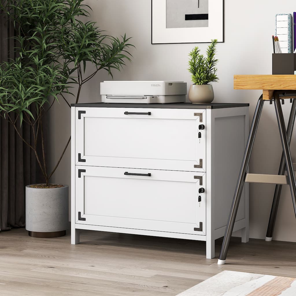 GDFStudio - Atkinson Farmhouse 2-Drawer File Cabinet with Lock for Home Office