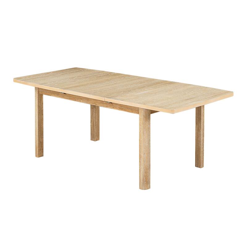 Natural+Grey 7-Piece Wooden Dining Table Set with Extendable Table & 6 Chairs