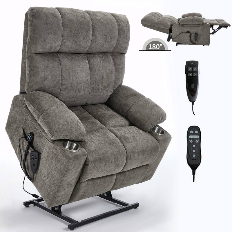 Dual Motor Infinite Position Up to 350 LBS Chenille Power Lift Recliner Chair
