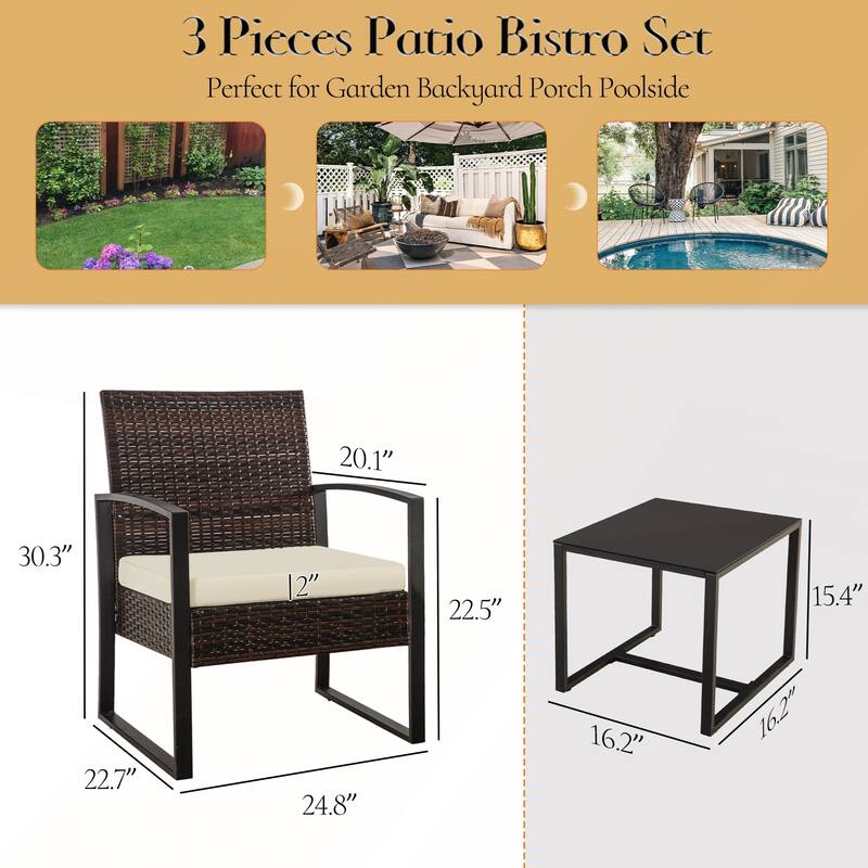 3 Piece Outdoor PE Wicker Furniture Set