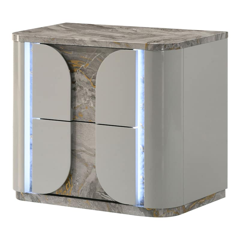 Furniture of America Sherri Modern 3-Piece Light Grey Solid Wood Kids Platform Bed and 2-Nightstand Bedroom Set with LED