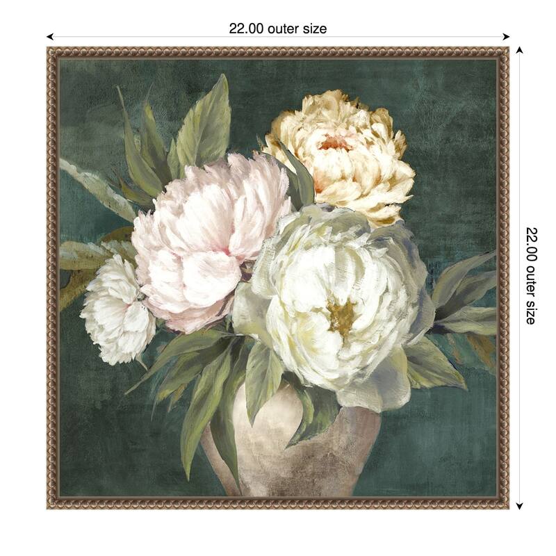 Peonies in a Rustic Vase by PI Studio Framed Canvas Wall Art Print - 22 x 22 in