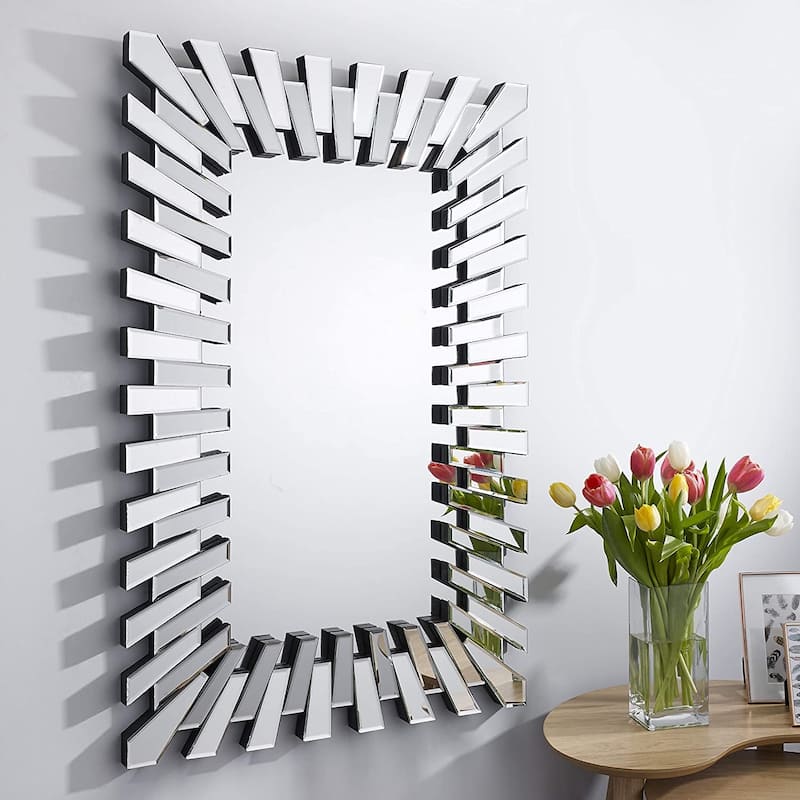 Rectangle Accent Wall Mirror Sunburst Silver Decor