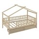 preview thumbnail 2 of 7, Natural Wooden Twin Bunk Bed Classic House-shape Bed w/ Drawers Unisex