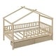 preview thumbnail 4 of 70, Wooden House Bed with Two Drawers and Guardrail, Imaginative Sky Roof, Spacious Storage, Solid Pine Construction