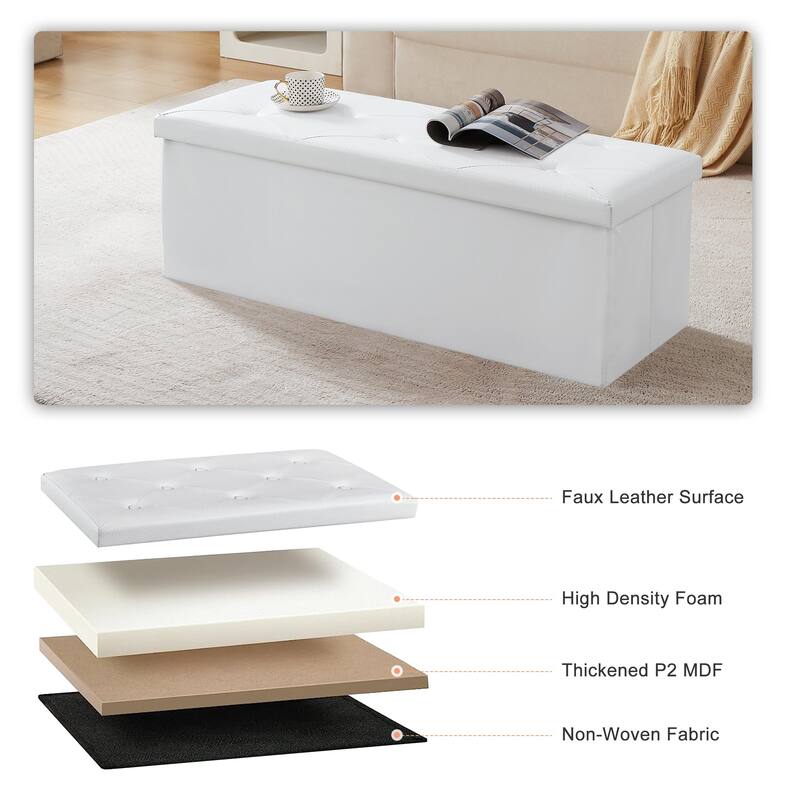 2 PC Storage Folding Ottoman, Storage Footrest Stool, Faux Leather Storage Bench Cube with Padded Seat for Small Space