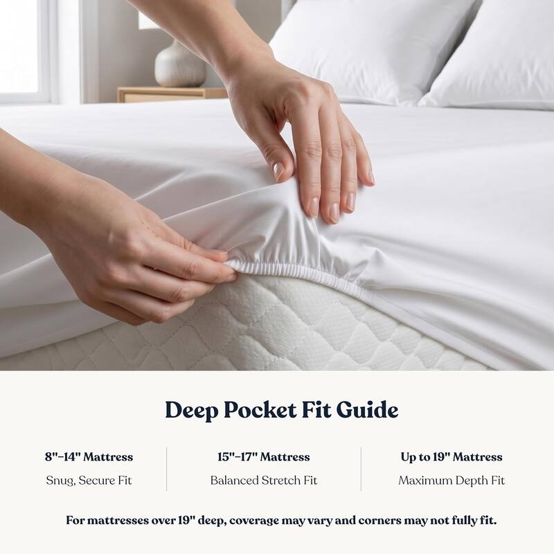 Delara Waterproof Mattress Protector, TPU Membrane, GOTS Certified Organic Cotton Surface, Noiseless & Breathable,19" Pocket