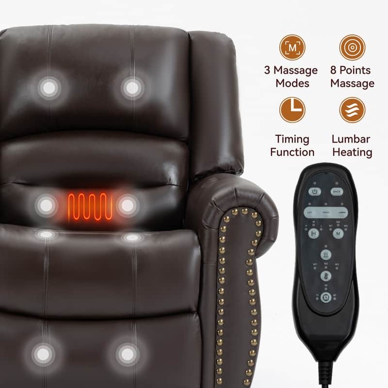 Geniune Leather Power Lift Recliner with Heat Massage & USB Ports - 350 lbs Capacity