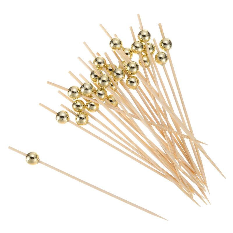 Bamboo Cocktail Toothpicks Pearl Bead Drink Picks Skewer 100Pcs - 4.72"