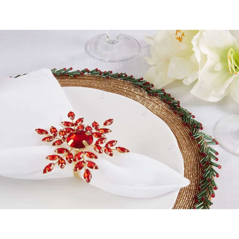Elegant Frost Beaded Snowflake Napkin Ring (Set of 4)