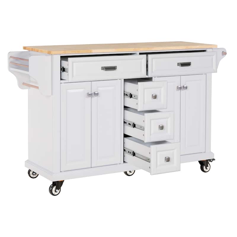 Kitchen Cabinet with Adjustable Shelves, Kitchen Island with Drawers, Kitchen Storage Cart with Built-in Spice Rack - White