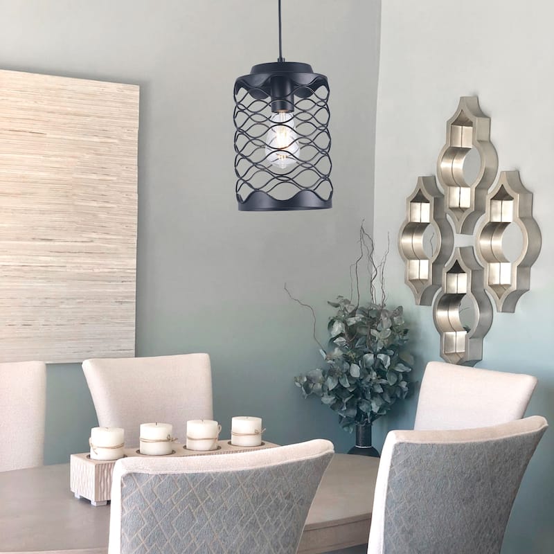Bella Depot 6.7" Small Pendant Light for Kitchen Island, Hallway Farmhouse Black Dimmable Adjustable