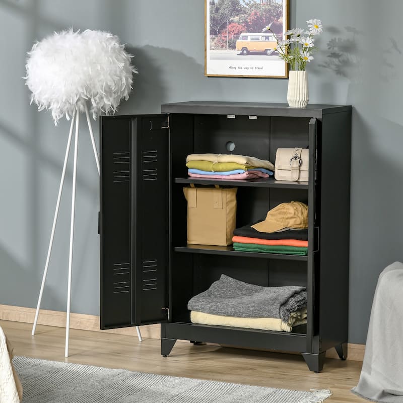 HOMCOM Industrial Style Steel Storage Cabinet, Metal Storage Organizer with 2-Tier Adjustable Shelves for Living Room or Home