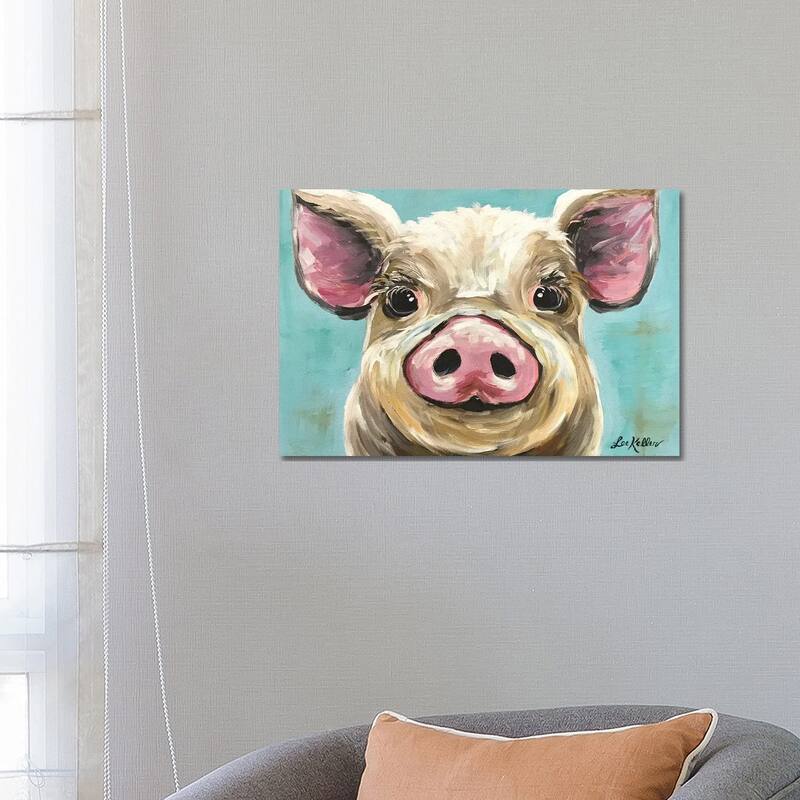 iCanvas "Rosey The Pig On Turquoise" by Hippie Hound Studios Canvas Print - 18x26x1.5