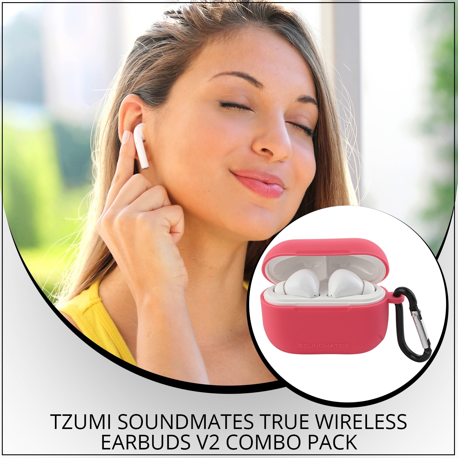 Shop lc Tzumi Sound Mates True Wireless Earbuds V2 Combo Pack White Pink Protective Case Medium Bed Bath Beyond 36811491