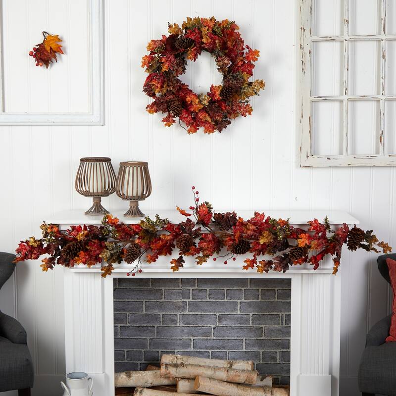 Fall Garland 6ft Maple Leaf Berry Pinecone Decor Autumn Home Decor - 72