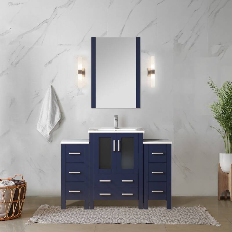 Volez Bath Vanity with Side Cabinets, Ceramic Top & Sink
