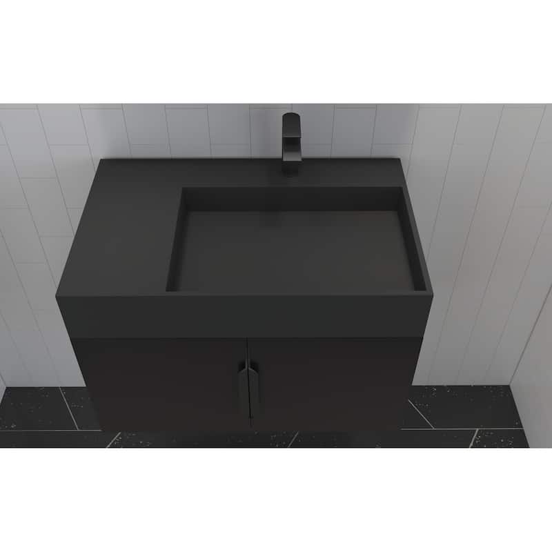 Amazon 30" Wall Mounted Bathroom Right Basin Vanity Set w/ Black Top