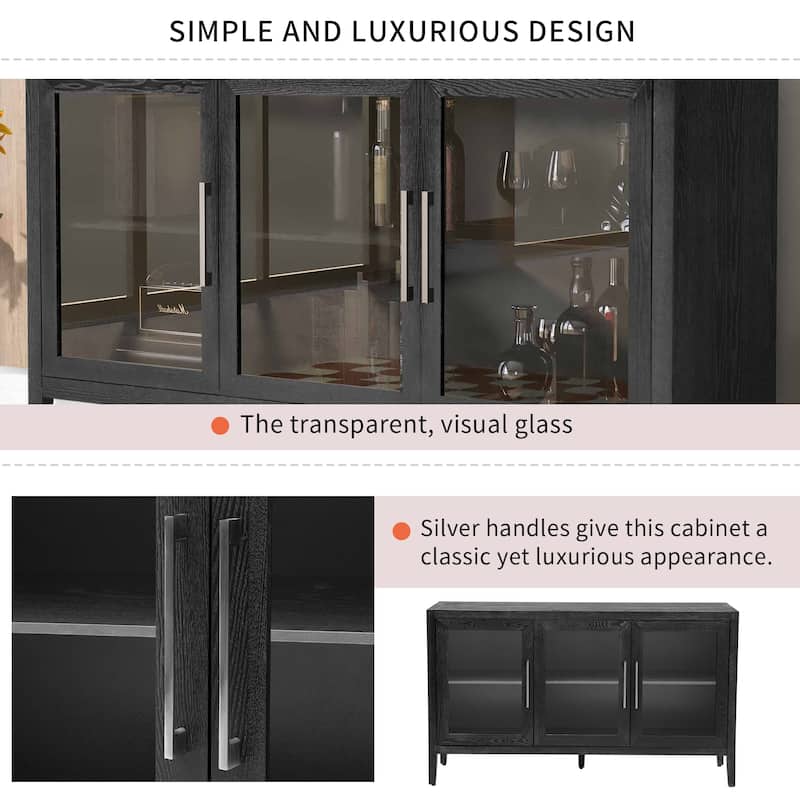 Roomfitters Wood Storage Cabinet with Three Tempered Glass Doors and Adjustable Shelf, Suitable for Living Room