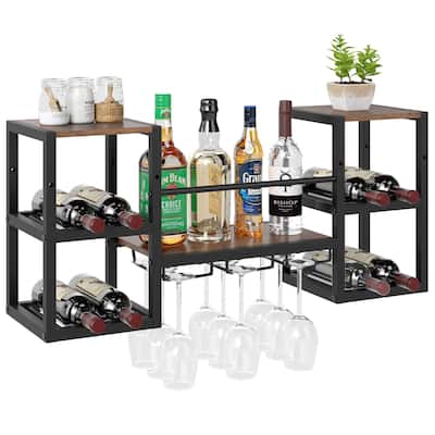 Costway 3-Tier Wall Mounted Wine Rack with Glass Holder Open Shelf - See Details