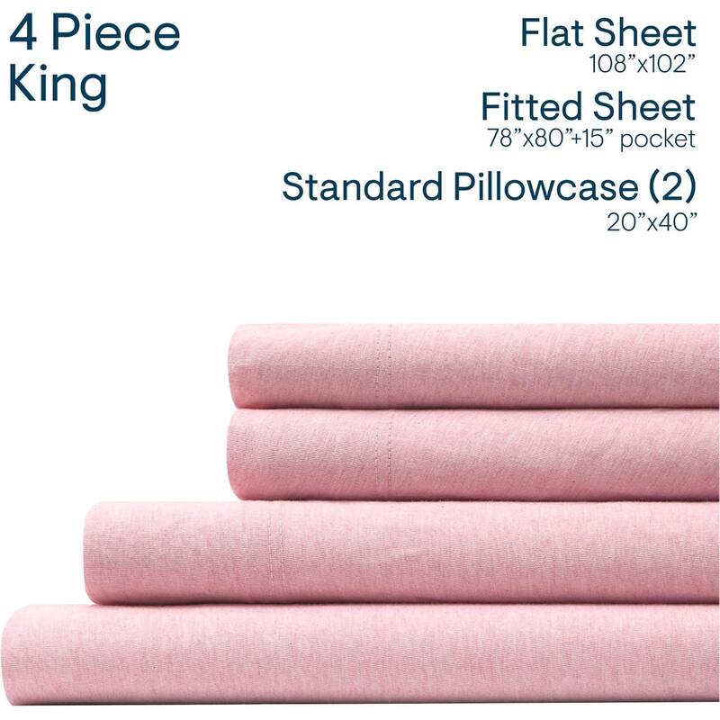 Aeropostale Super Soft Heather Pink Jersey Knit Sheet Set All-Season Comfort - King
