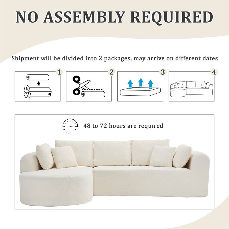 109" Cloud Sectional Couch, Boneless L-Shaped Sofa with Chaise, Corduroy Upholstery, Memory Foam