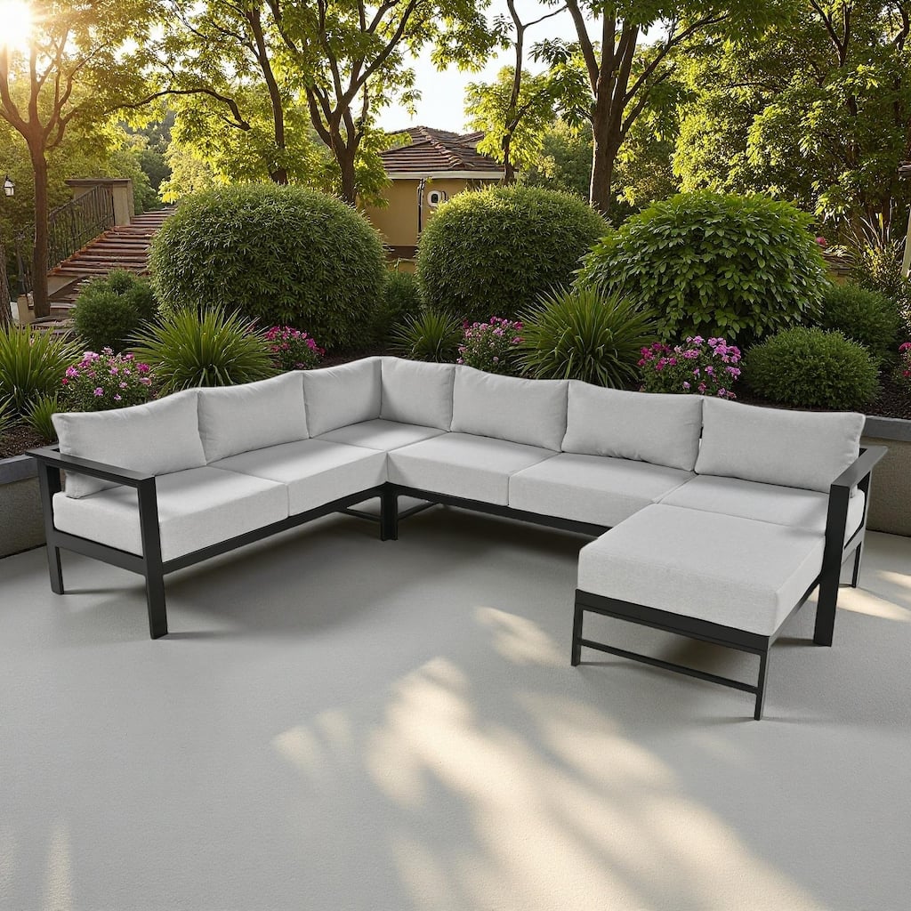 4-Piece Outdoor Patio Aluminum U-Shaped Sectional Sofa Set with Thick Cushions
