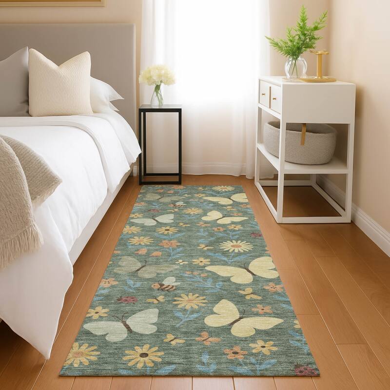 Machine Washable Indoor/ Outdoor Whimsy Butterfly Chantille Rug
