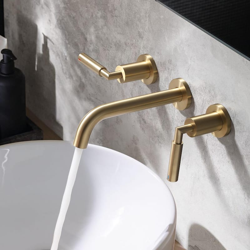 Solid Brass Wall Mounted Widespread 2-Handle Bathroom Faucet With Pop-up Drain Assembly