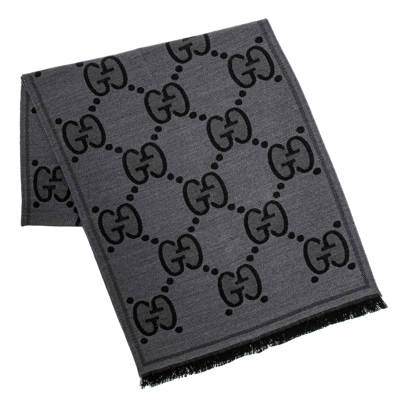 Gucci GG Wool Jacquard Scarf - Black and Grey