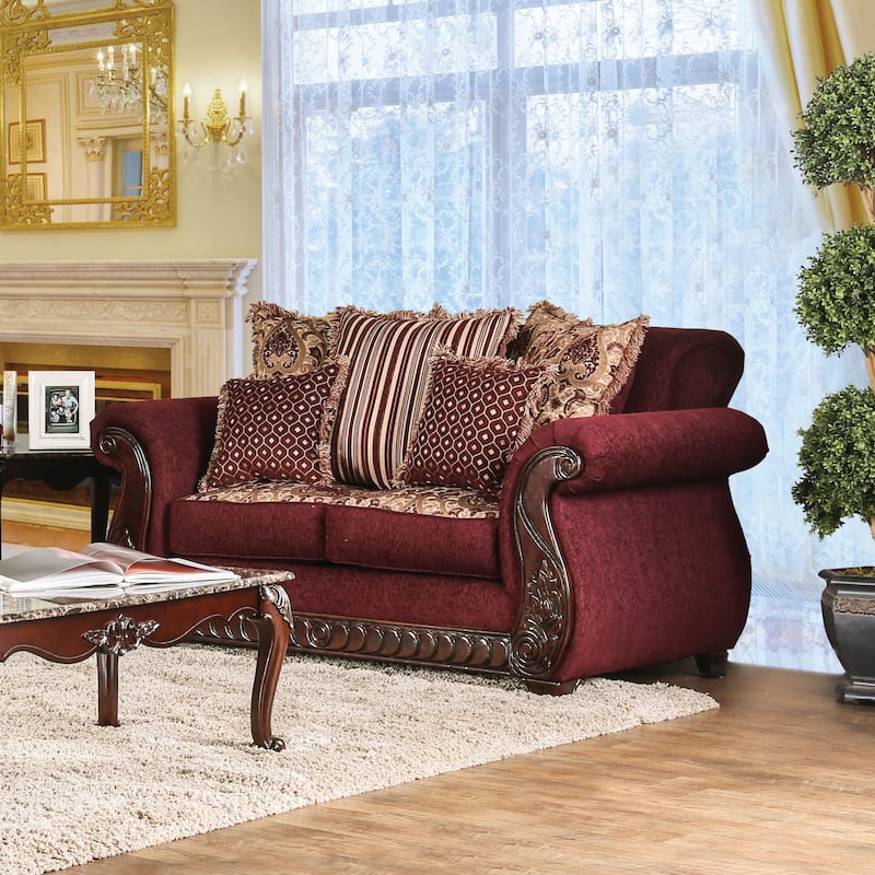Fova Traditional Fabric Upholstered Loveseat by Furniture of America - Wine