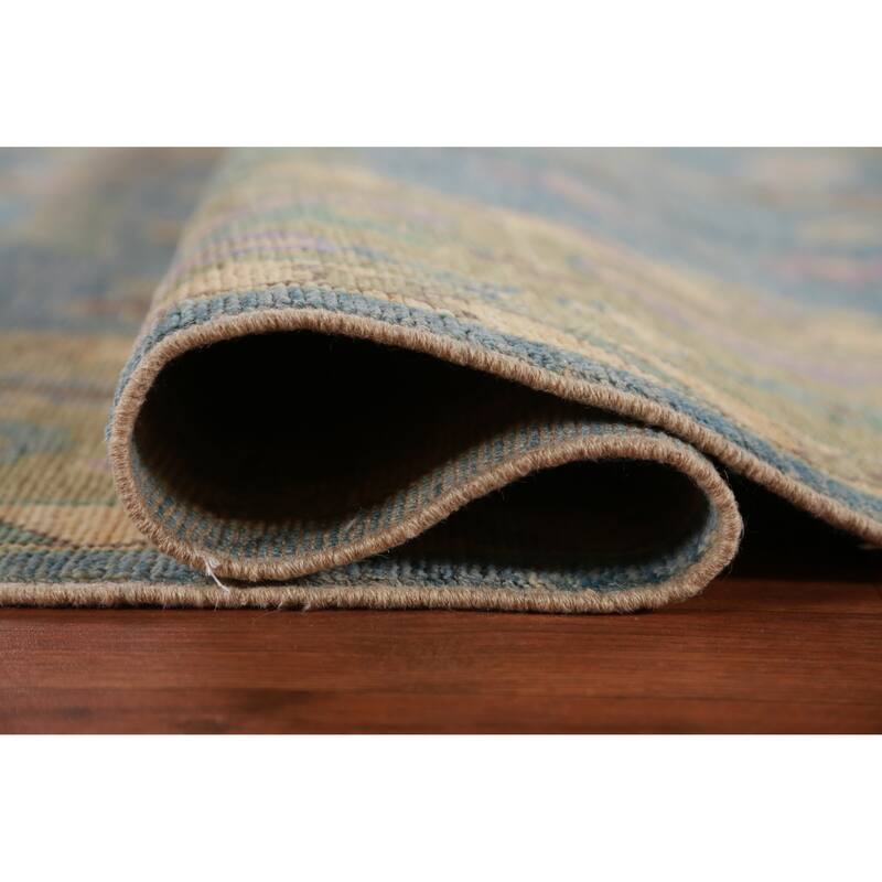 Hand Knotted Oriental 100% Wool Carpet Transitional All-Over Navy Blue & Blues Oushak Area Rug - 11' 7'' X 9' 1''